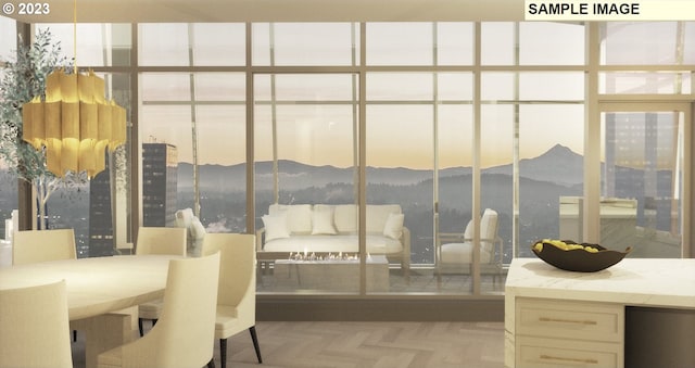 interior space featuring a mountain view