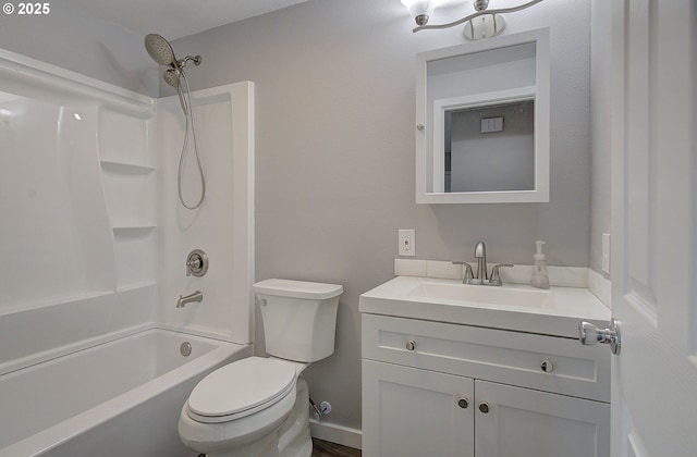 full bathroom featuring shower / bath combination, vanity, and toilet