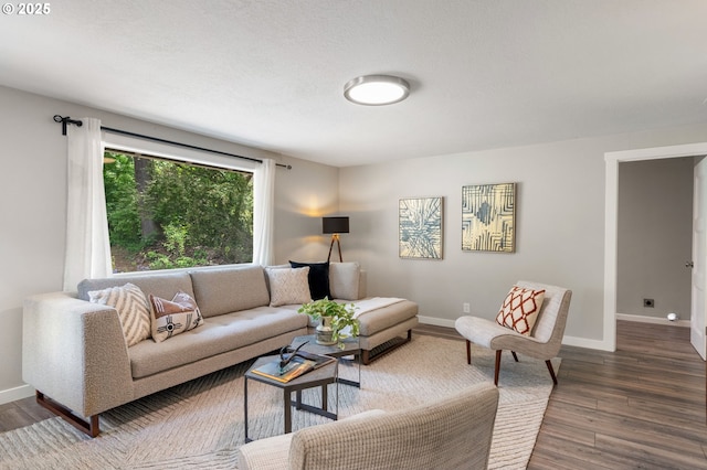 living room with baseboards and wood finished floors