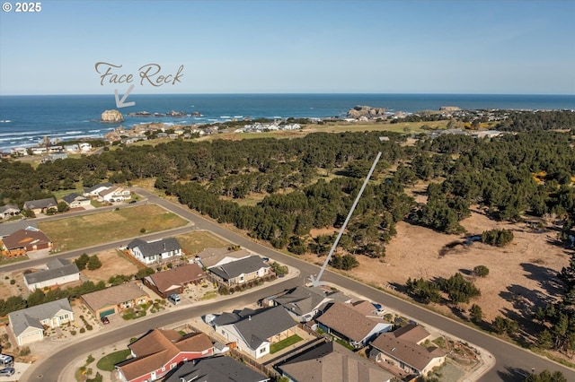 aerial view featuring a residential view and a water view