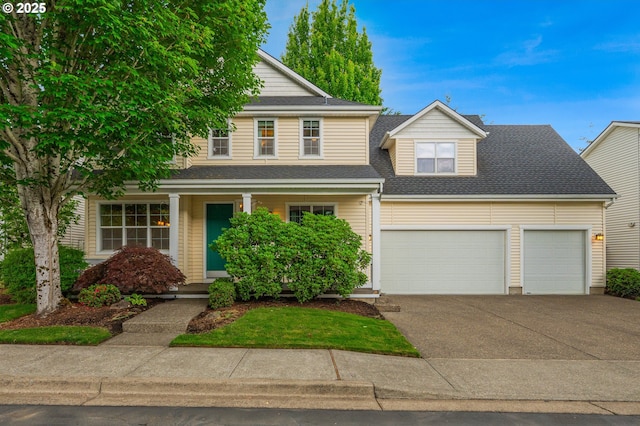61 SW Wallingford Way, Beaverton, OR 97006 - view of front facade with a porch, driveway, an attached garage, and a shingled roof