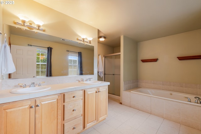 61 SW Wallingford Way, Beaverton, OR 97006 - full bathroom featuring tile patterned flooring, a bath, a stall shower, and double vanity