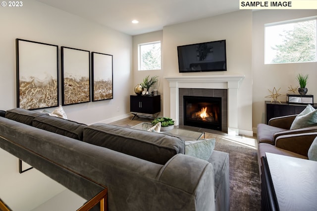 352 S 88th Ave, Ridgefield, WA 98642 - living room with a tile fireplace and recessed lighting