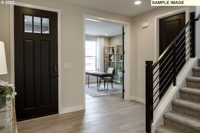 352 S 88th Ave, Ridgefield, WA 98642 - foyer featuring stairs, light wood finished floors, and recessed lighting
