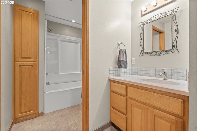 2130 SW 195th Ave, Beaverton, OR 97003 - full bathroom featuring vanity, shower / washtub combination, backsplash, and tile patterned floors