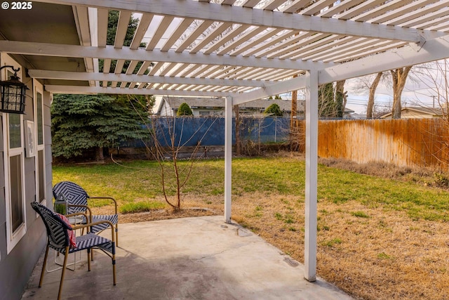 view of patio with a fenced backyard and a pergola