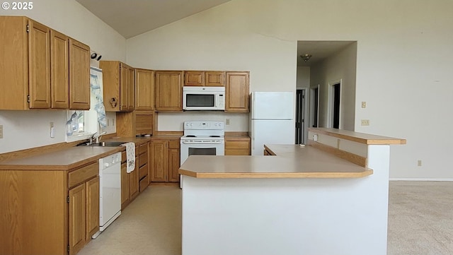 36582 Valley View Ln, Halfway, OR 97834 - kitchen with white appliances, a large island, a sink, and light countertops