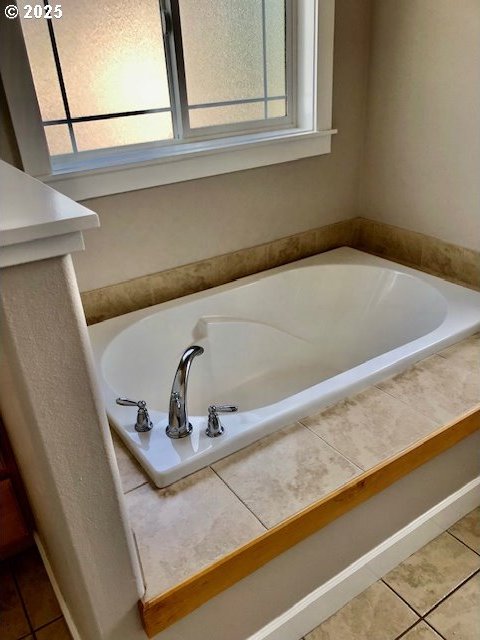 3843 Shannon St, Eugene, OR 97404 - full bathroom with tile patterned floors, a garden tub, and plenty of natural light