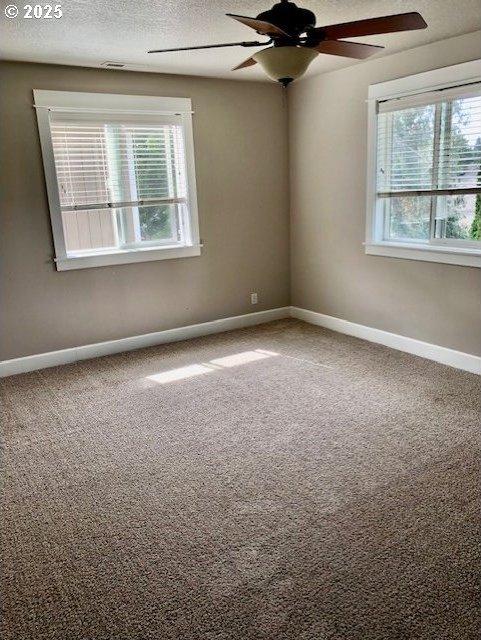 3843 Shannon St, Eugene, OR 97404 - carpeted spare room featuring plenty of natural light, ceiling fan, and a textured ceiling