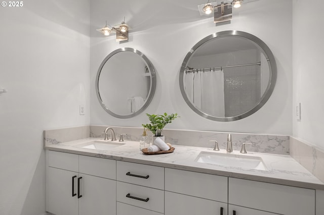 bathroom with vanity and walk in shower