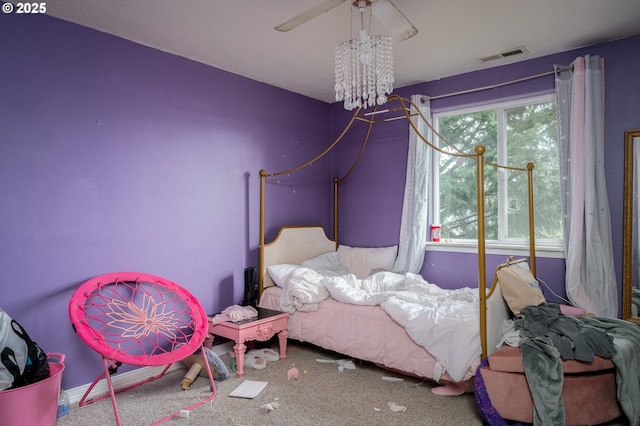 3052 Tierra Dr, Salem, OR 97305 - carpeted bedroom with a notable chandelier and visible vents