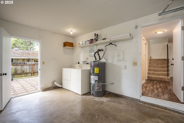laundry area featuring laundry area, washer and clothes dryer, and electric water heater