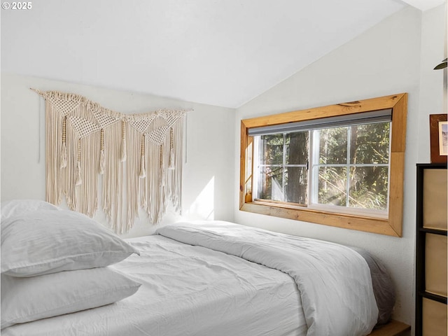 bedroom with lofted ceiling