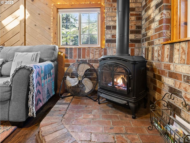 interior space featuring a wood stove