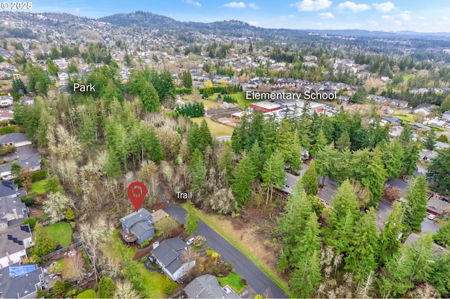 bird's eye view featuring a mountain view and a residential view