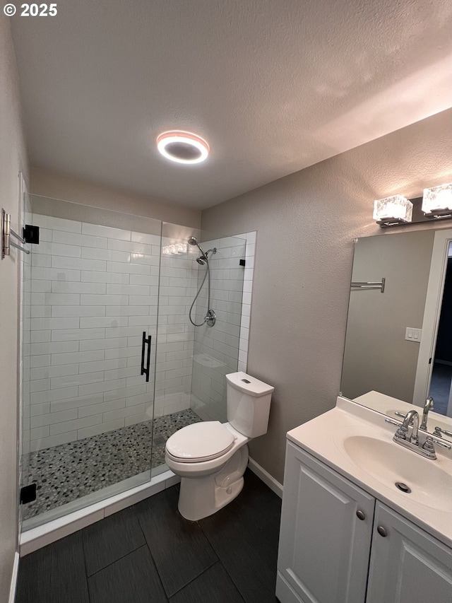 891 NE Bunyard Pl, Estacada, OR 97023 - full bath with toilet, a stall shower, vanity, and a textured ceiling