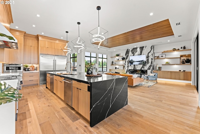 NE 43rd Cir Lot 5, Camas, WA 98607 - kitchen featuring light brown cabinets, modern cabinets, a sink, stainless steel appliances, and light wood finished floors