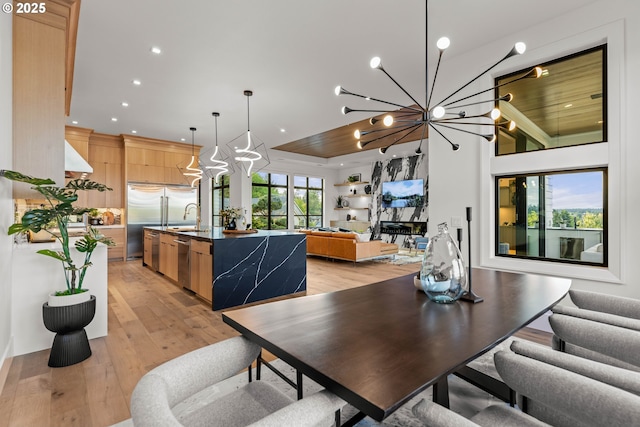 NE 43rd Cir Lot 5, Camas, WA 98607 - dining space with a chandelier, light wood-type flooring, and recessed lighting