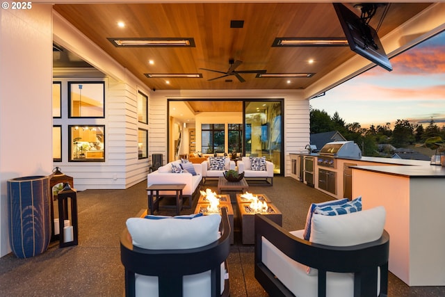 NE 43rd Cir Lot 5, Camas, WA 98607 - view of patio / terrace featuring an outdoor living space with a fire pit and ceiling fan