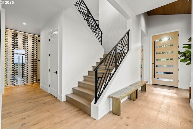 NE 43rd Cir Lot 5, Camas, WA 98607 - entryway featuring wood finished floors, recessed lighting, stairway, and baseboards