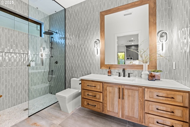 NE 43rd Cir Lot 5, Camas, WA 98607 - full bathroom featuring vanity, toilet, a walk in shower, and tile patterned floors