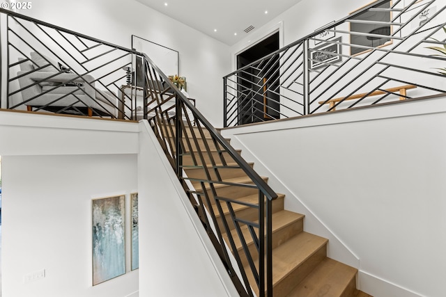 NE 43rd Cir Lot 5, Camas, WA 98607 - stairway featuring a high ceiling and recessed lighting
