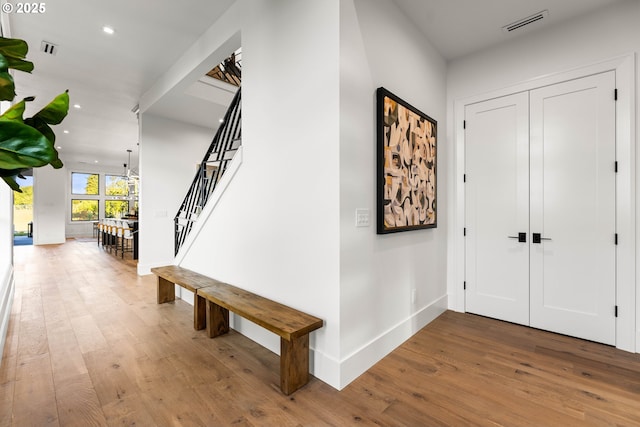 NE 43rd Cir Lot 5, Camas, WA 98607 - foyer entrance featuring stairway, wood finished floors, recessed lighting, and baseboards