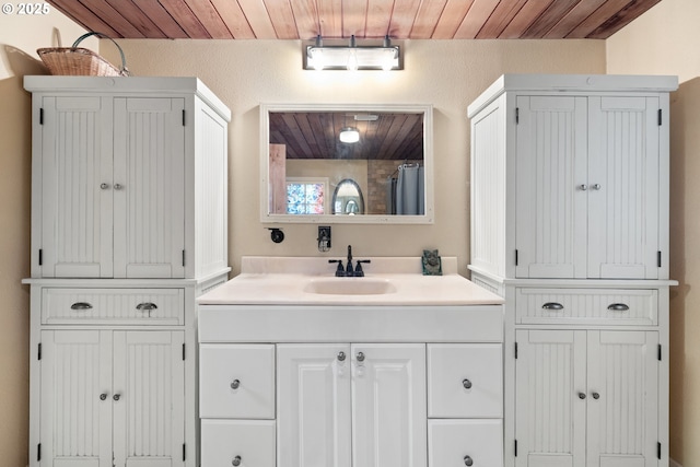 22345 S Poplar Rd, Estacada, OR 97023 - bathroom with wood ceiling and vanity