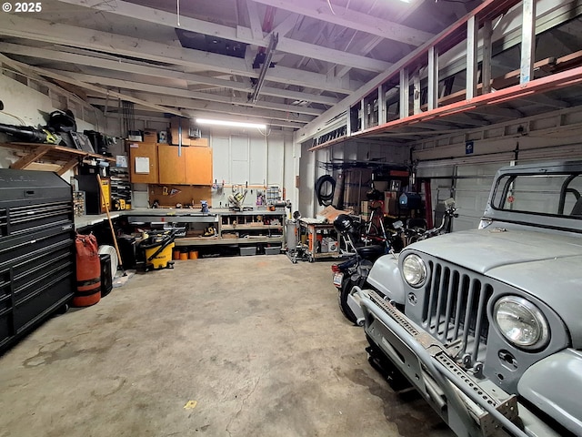 garage featuring a workshop area