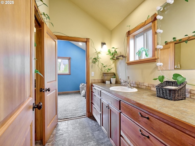 111 5th St, Silverton, OR 97381 - bathroom with vaulted ceiling and vanity