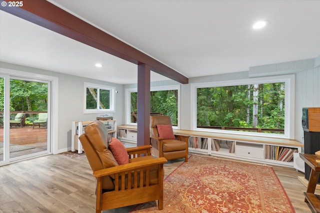 2245 SW Martha St, Portland, OR 97239 - living area featuring wood finished floors and recessed lighting