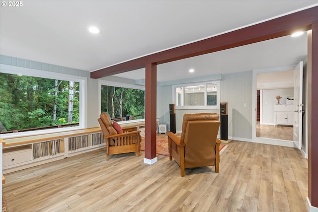 2245 SW Martha St, Portland, OR 97239 - living room featuring light wood finished floors and recessed lighting