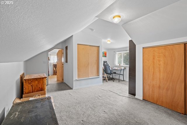 680 S Alfalfa St, Heppner, OR 97836 - additional living space featuring carpet floors, lofted ceiling, and a textured ceiling