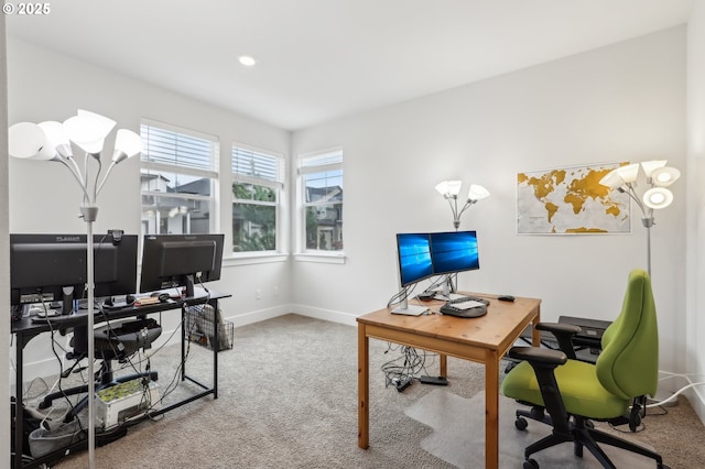 view of carpeted home office