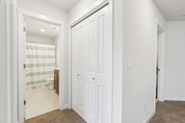 hallway with carpet