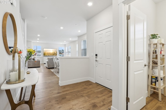 foyer with light wood-type flooring