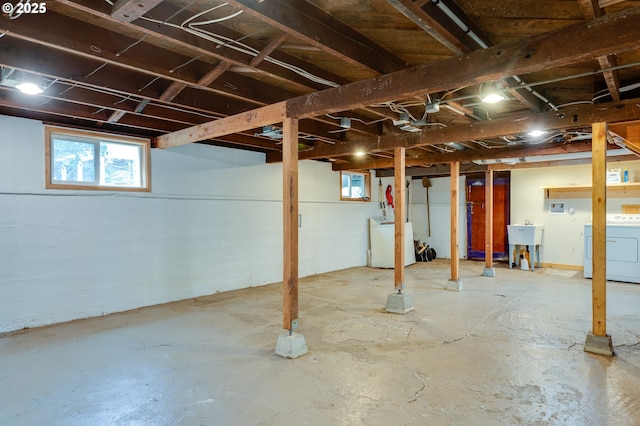 basement with a sink