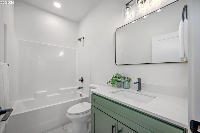 10729 NE Fremont St, Portland, OR 97220 - full bath with toilet, marble finish flooring, shower / bathtub combination, vanity, and recessed lighting
