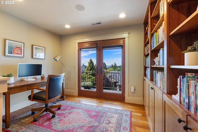 1046 NW Deerfern Loop, Camas, WA 98607 - office space featuring light wood finished floors, french doors, and recessed lighting