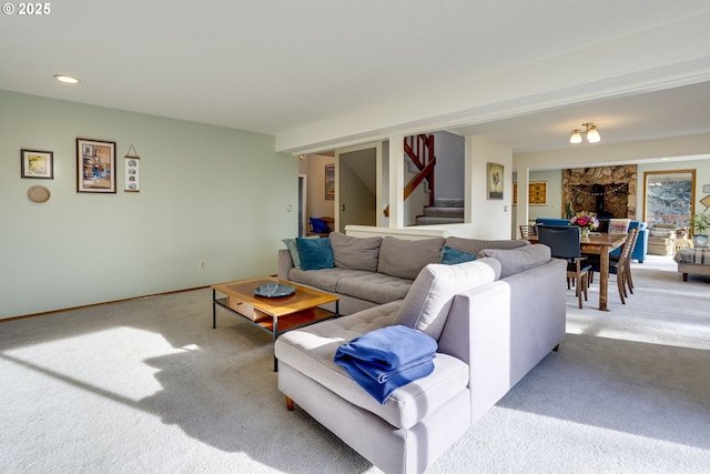 living room featuring light colored carpet