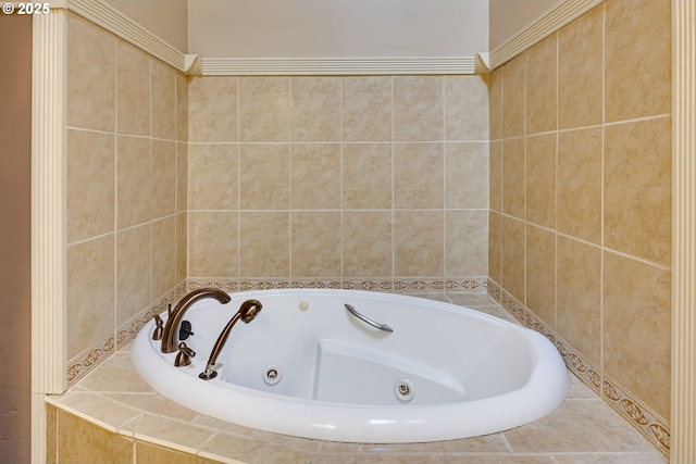 bathroom with tiled tub