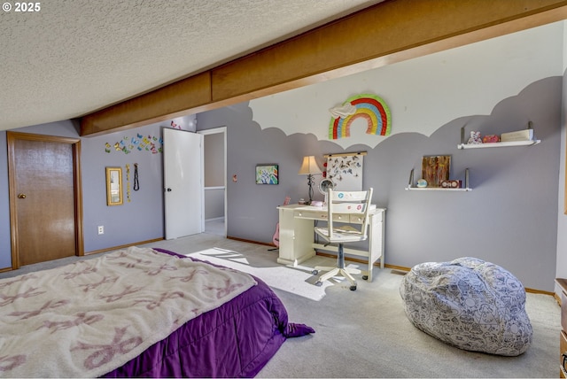 carpeted bedroom featuring a textured ceiling