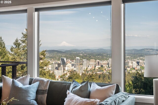 3110 NW Monte Vista Ter, Portland, OR 97210 - interior space with a healthy amount of sunlight, a city view, and a mountain view