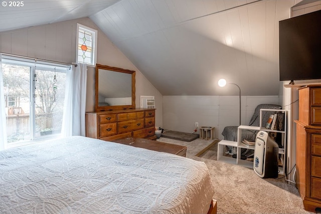 301 W Walnut St, Winlock, WA 98596 - bedroom with carpet floors, lofted ceiling, and a decorative wall