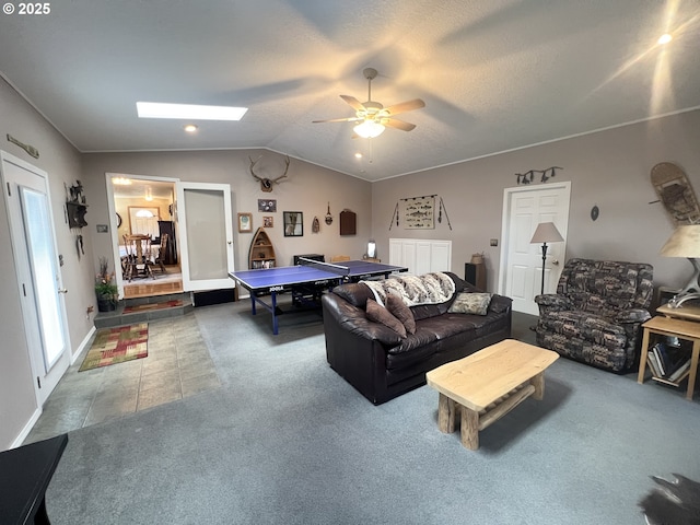 405 1st St, La Grande, OR 97850 - carpeted living area featuring lofted ceiling and ceiling fan