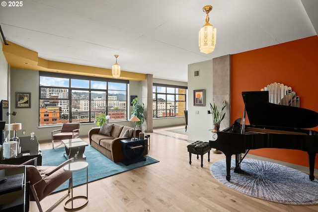 common area with visible vents and a city view