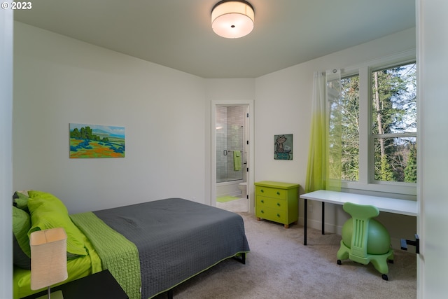 carpeted bedroom with ensuite bathroom