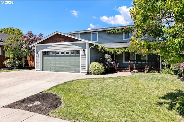 1062 Applegate Pl, Harrisburg, OR 97446 - view of front of property with a porch, a garage, a front lawn, and driveway