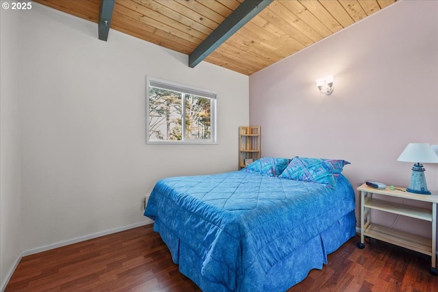 bedroom featuring wooden ceiling, wood finished floors, and baseboards