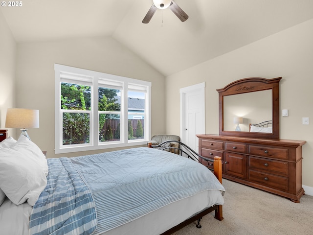 293 W Kershul Cir, Gearhart, OR 97138 - bedroom with light colored carpet, lofted ceiling, and ceiling fan